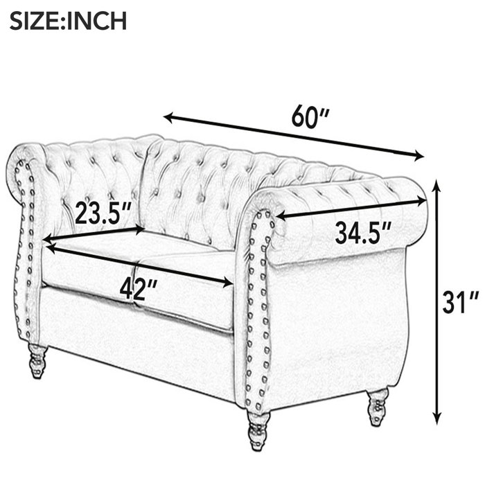 House of Hampton® Ieisha 60'' Rolled Arm Chesterfield Loveseat Sofa Wayfair
